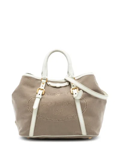 Pre-owned Prada 2000-2025 Canvas Canapa Logo Bow Satchel In Brown