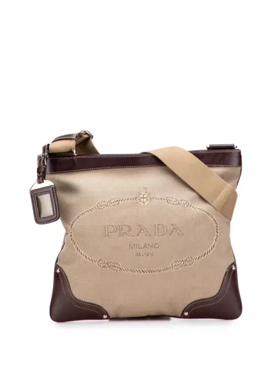 Pre-owned Prada 2000-2025 Canvas Canapa Logo Crossbody Bag In Brown