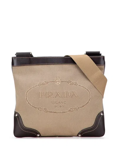 Pre-owned Prada 2000-2025 Canvas Canapa Logo Crossbody Bag In Brown