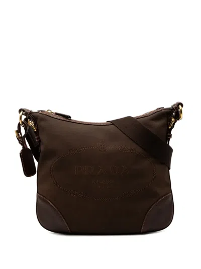 Pre-owned Prada 2000-2025 Canvas Canapa Logo Crossbody Bag In Brown