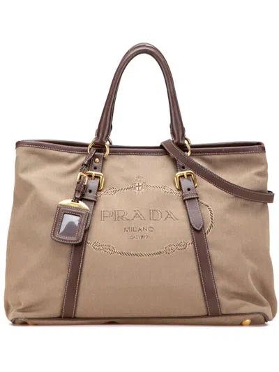 Pre-owned Prada 2000-2025 Canvas Canapa Logo Satchel In Brown