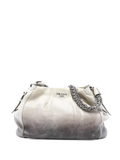 Pre-owned Prada 2000-2025 Cervo Ombre Antik Chain Shoulder Bag In White