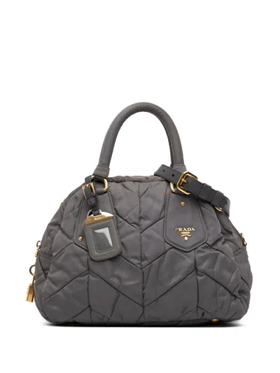 Pre-owned Prada 2000-2025 Chevron Quilted Tessuto Dome Satchel In Gray
