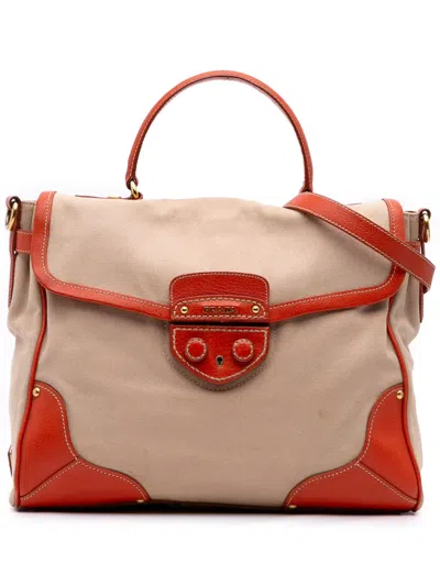 Pre-owned Prada 2000-2025 Cinghiale Trimmed Canapa Top Handle Bag Satchel In Brown