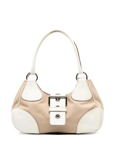 Pre-owned Prada 2000-2025 Cinghiale Trimmed Canvas Canapa Moon Shoulder Bag In Brown