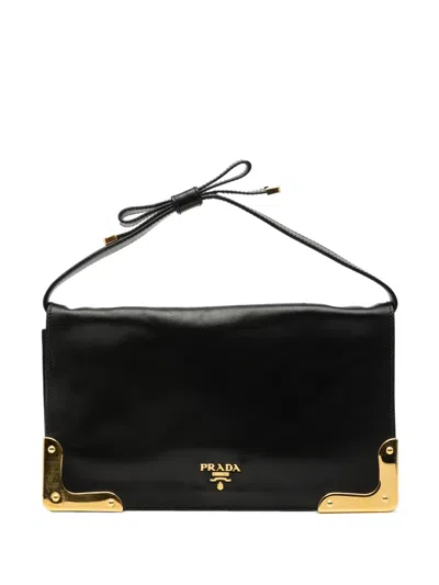 Pre-owned Prada 2000-2025 City Calf Bow Handbag In Black
