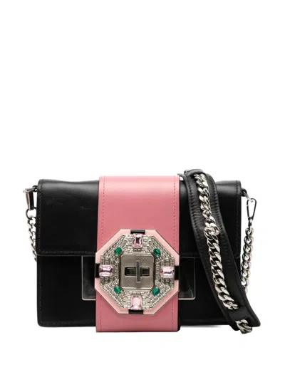 Pre-owned Prada 2000-2025 City Calf Crystal Embellished Ribbon Bag Crossbody Bag In Black