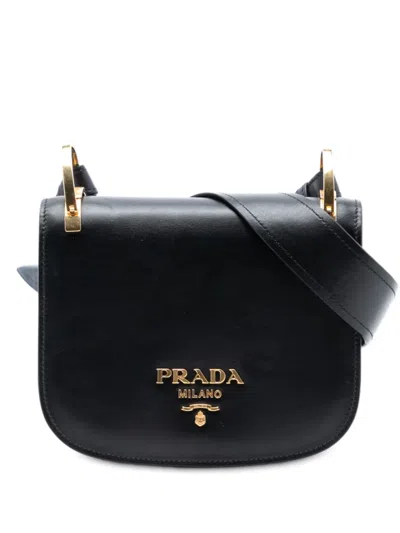 Pre-owned Prada 2000-2025 City Calf Pionniere Saddle Bag Crossbody Bag In Black