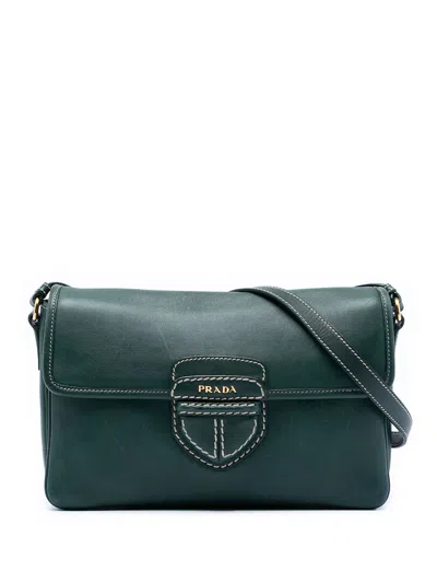 Pre-owned Prada 2000-2025 City Calf Push Lock Flap Crossbody Bag In Green