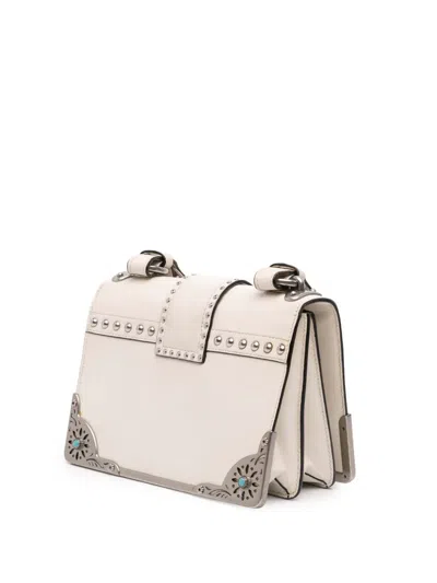 Pre-owned Prada 2000-2025 City Calf Studded Folk Cahier Crossbody Bag In White