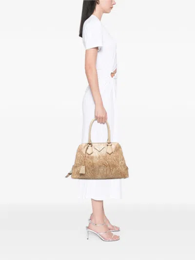 Pre-owned Prada 2000-2025 Embossed Leather Handbag In Brown