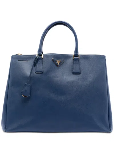 Pre-owned Prada 2000-2025 Extra Large Saffiano Lux Galleria Double Zip Tote Bag In Blue