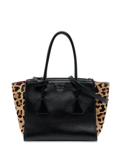 Pre-owned Prada 2000-2025 Glace Calf Ponyhair Twin Pocket Satchel In Black