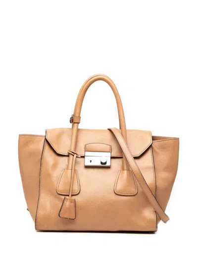 Pre-owned Prada 2000-2025 Glace Calf Sound Lock Satchel In Brown