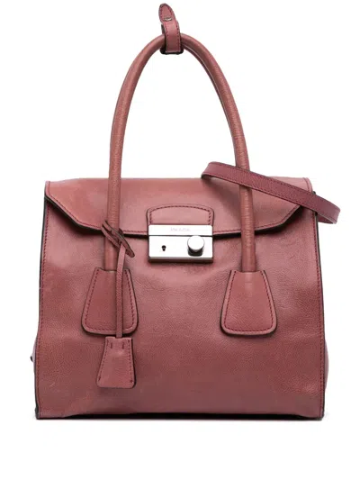 Pre-owned Prada 2000-2025 Glace Calf Sound Lock Satchel In Pink