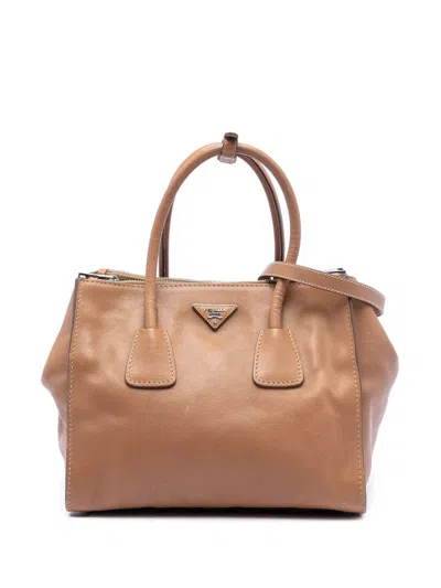 Pre-owned Prada 2000-2025 Glace Calf Twin Pocket Double Handle Satchel In Brown