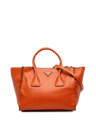 Pre-owned Prada 2000-2025 Glace Calf Twin Pocket Satchel In Orange