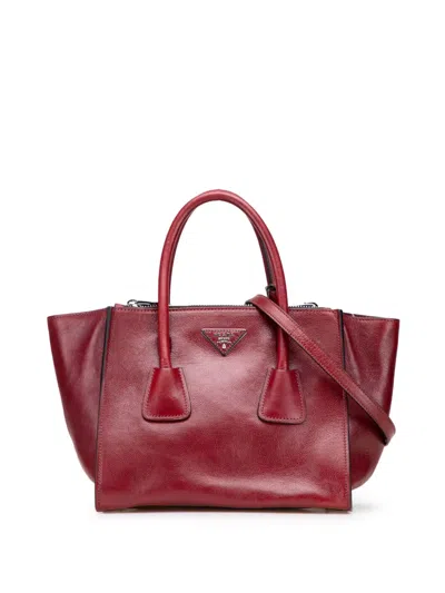 Pre-owned Prada 2000-2025 Glace Calf Twin Pocket Satchel In Red
