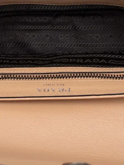 Pre-owned Prada 2000-2025 Glace Calfskin Studded Crossbody Bag In Brown