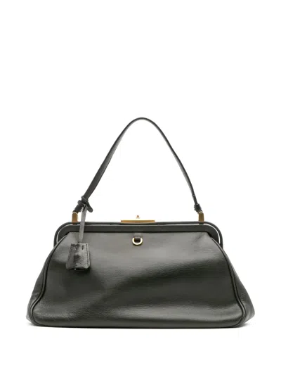 Pre-owned Prada 2000-2025 Goatskin Top Lock Frame Handbag In Gray