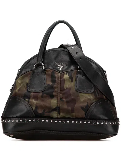 Pre-owned Prada 2000-2025 Lambskin Trimmed Tessuto Stampato Camouflage Dome Satchel