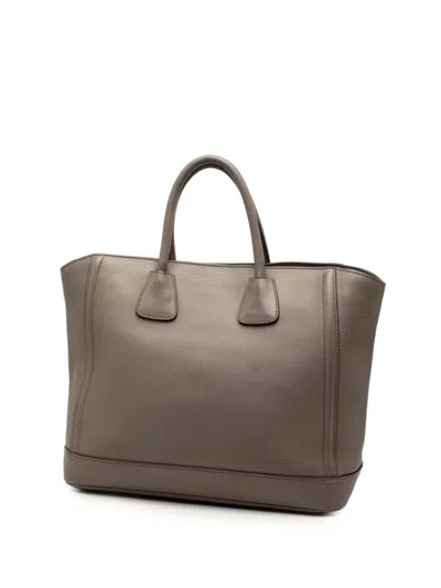Pre-owned Prada 2000-2025 Large City Calf Double Handle Shopping Tote Bag In Gray