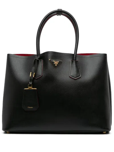 Pre-owned Prada 2000-2025 Large Saffiano Cuir Double Satchel In Black