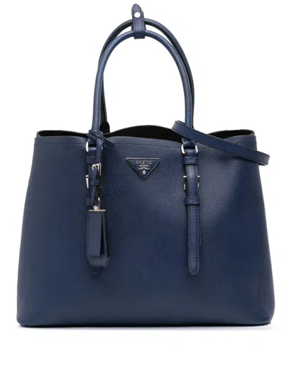 Pre-owned Prada 2000-2025 Large Saffiano Cuir Double Satchel In Blue