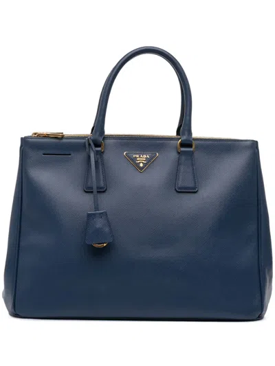 Pre-owned Prada 2000-2025 Large Saffiano Lux Galleria Double Zip Satchel In Blue