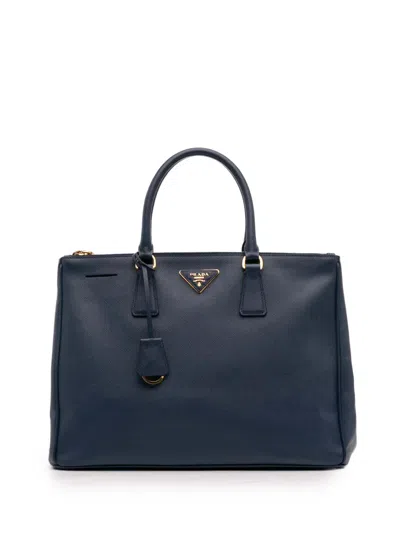 Pre-owned Prada 2000-2025 Large Saffiano Lux Galleria Double Zip Tote Satchel In Blue