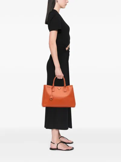 Pre-owned Prada 2000-2025 Large Saffiano Lux Galleria Tote Bag In Orange