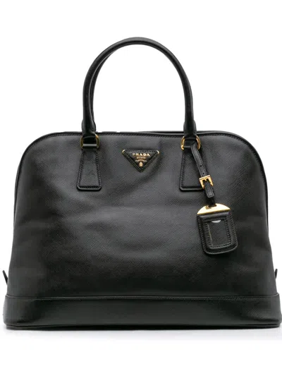 Pre-owned Prada 2000-2025 Large Saffiano Lux Open Promenade Satchel In Black