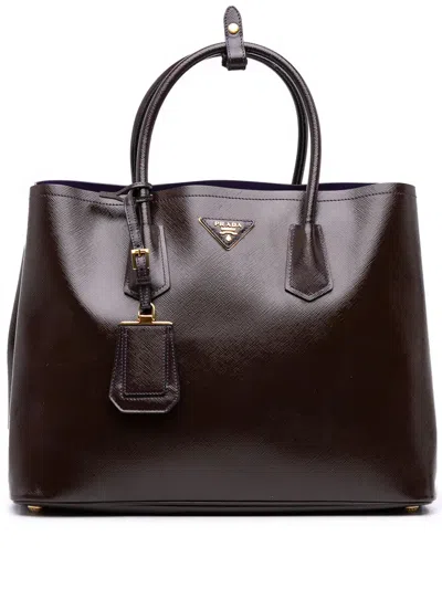 Pre-owned Prada 2000-2025 Large Saffiano Vernice Double Satchel In Purple