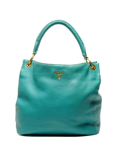 Pre-owned Prada 2000-2025 Leather Tote Bag In Green