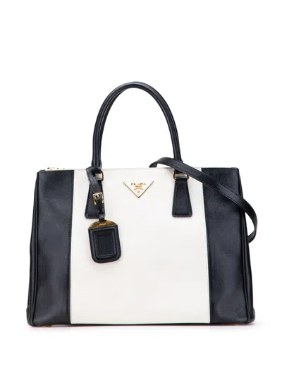 Pre-owned Prada 2000-2025 Medium Bicolor Saffiano Lux Galleria Double Zip Satchel In Black