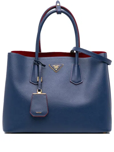 Pre-owned Prada 2000-2025 Medium Saffiano Cuir Double Satchel In Blue