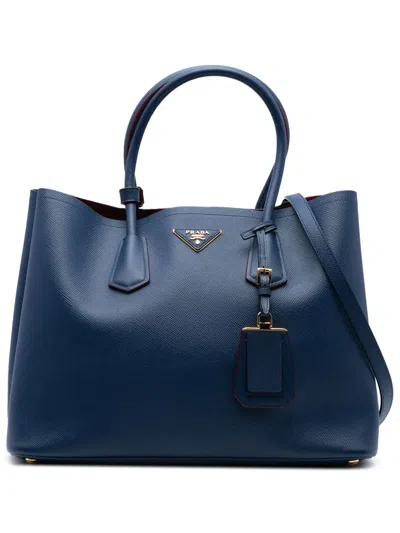 Pre-owned Prada 2000-2025 Medium Saffiano Cuir Double Satchel In Blue
