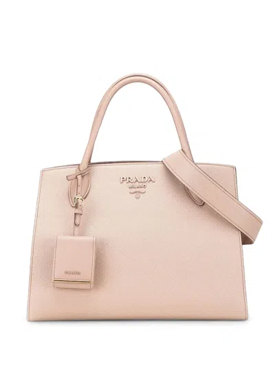 Pre-owned Prada 2000-2025 Medium Saffiano Cuir Monochrome Top Handle Tote Satchel In Pink