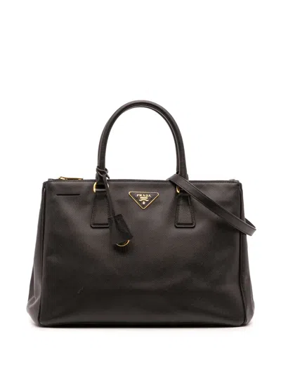 Pre-owned Prada 2000-2025 Medium Saffiano Lux Galleria Double Zip Satchel In Black