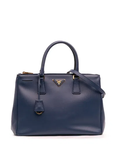Pre-owned Prada 2000-2025 Medium Saffiano Lux Galleria Double Zip Satchel In Blue