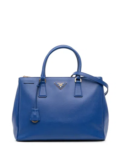 Pre-owned Prada 2000-2025 Medium Saffiano Lux Galleria Double Zip Satchel In Blue