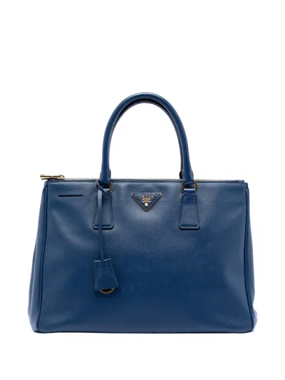 Pre-owned Prada 2000-2025 Medium Saffiano Lux Galleria Double Zip Satchel In Blue