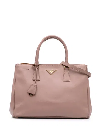 Pre-owned Prada 2000-2025 Medium Saffiano Lux Galleria Double Zip Satchel In Pink
