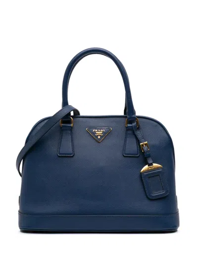Pre-owned Prada 2000-2025 Medium Saffiano Lux Open Promenade Satchel In Blue