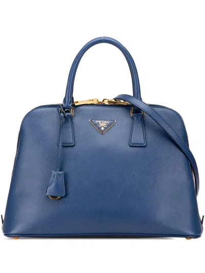 Pre-owned Prada 2000-2025 Medium Saffiano Lux Promenade Satchel In Blue