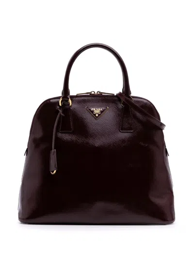 Pre-owned Prada 2000-2025 Medium Saffiano Vernice Dome Satchel In Red