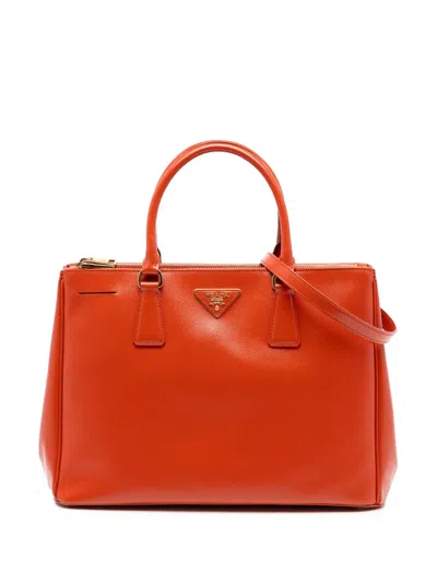 Pre-owned Prada 2000-2025 Medium Saffiano Vernice Galleria Double Zip Satchel In Orange