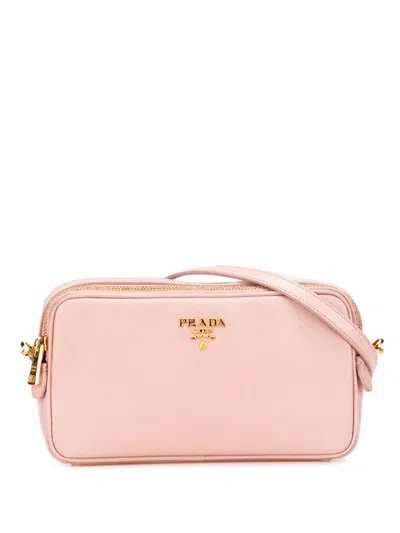 Pre-owned Prada 2000-2025 Mini Saffiano Double Zip Crossbody Bag In Pink