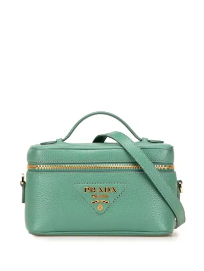 Pre-owned Prada 2000-2025 Mini Vitello Daino Top Handle Bag Vanity Bag In Green