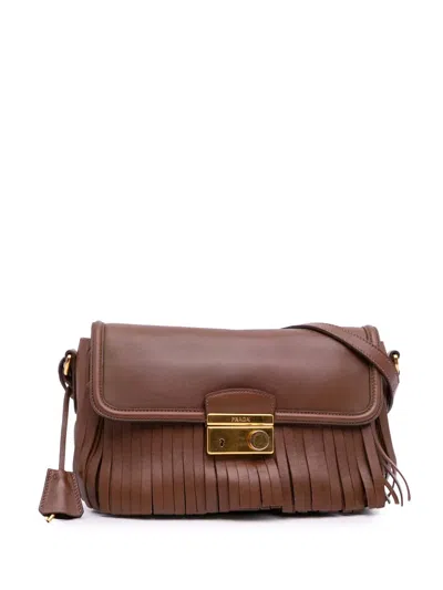Pre-owned Prada 2000-2025 Nappa Fringe Crossbody Bag In Brown